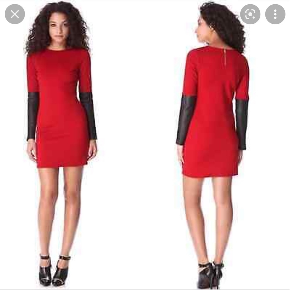 10 Crosby Derek Lam Wool Dress with Lamb Leather Sleeves-worn once